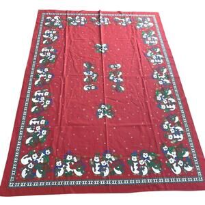 Vintage Christmas holiday tablecloth red rectangle colorful penguins festive